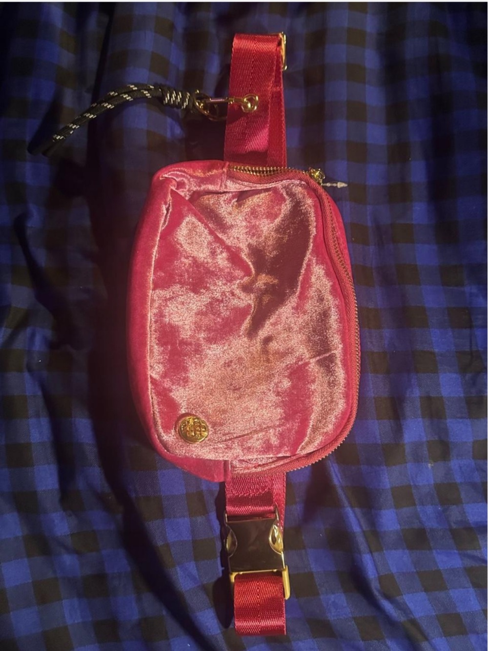 Simply Southern Velvet Pink Crossbody Belt Bag with gold buckle- NWT